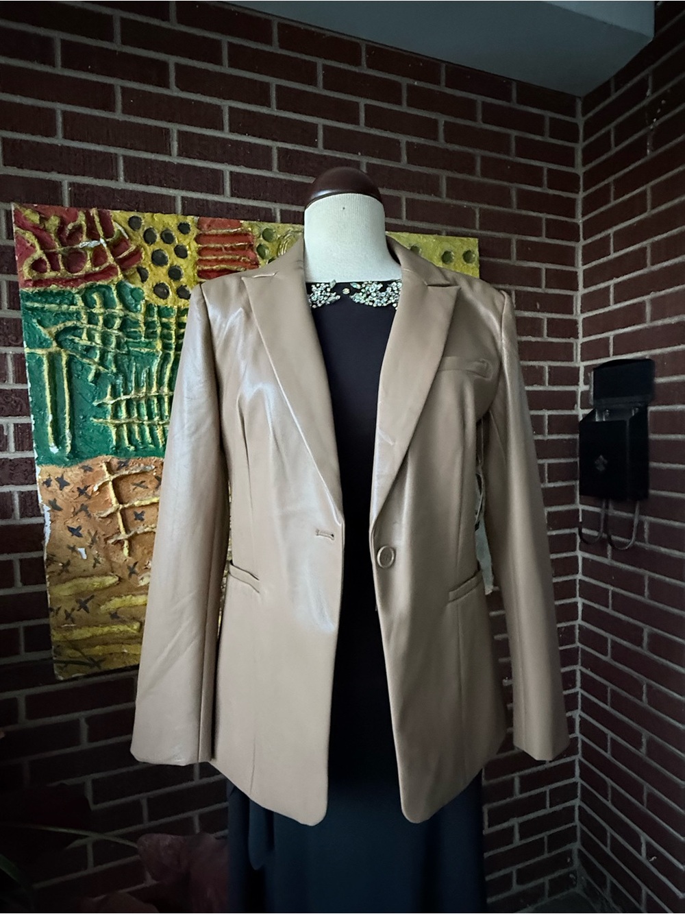 sofia by sofia vergara Brown Faux Leather Blazer Jacket